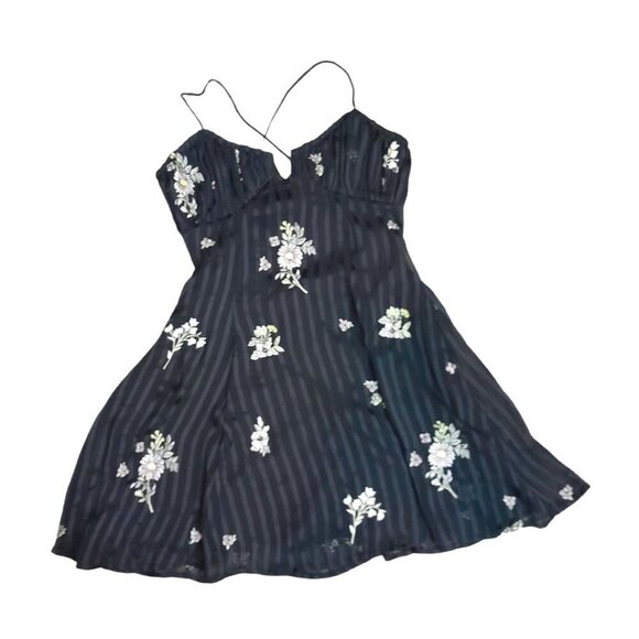 Asos Design Floral Embroidered Cami Mini Dress in Satin Stripe Size 6 - Picture 6 of 12